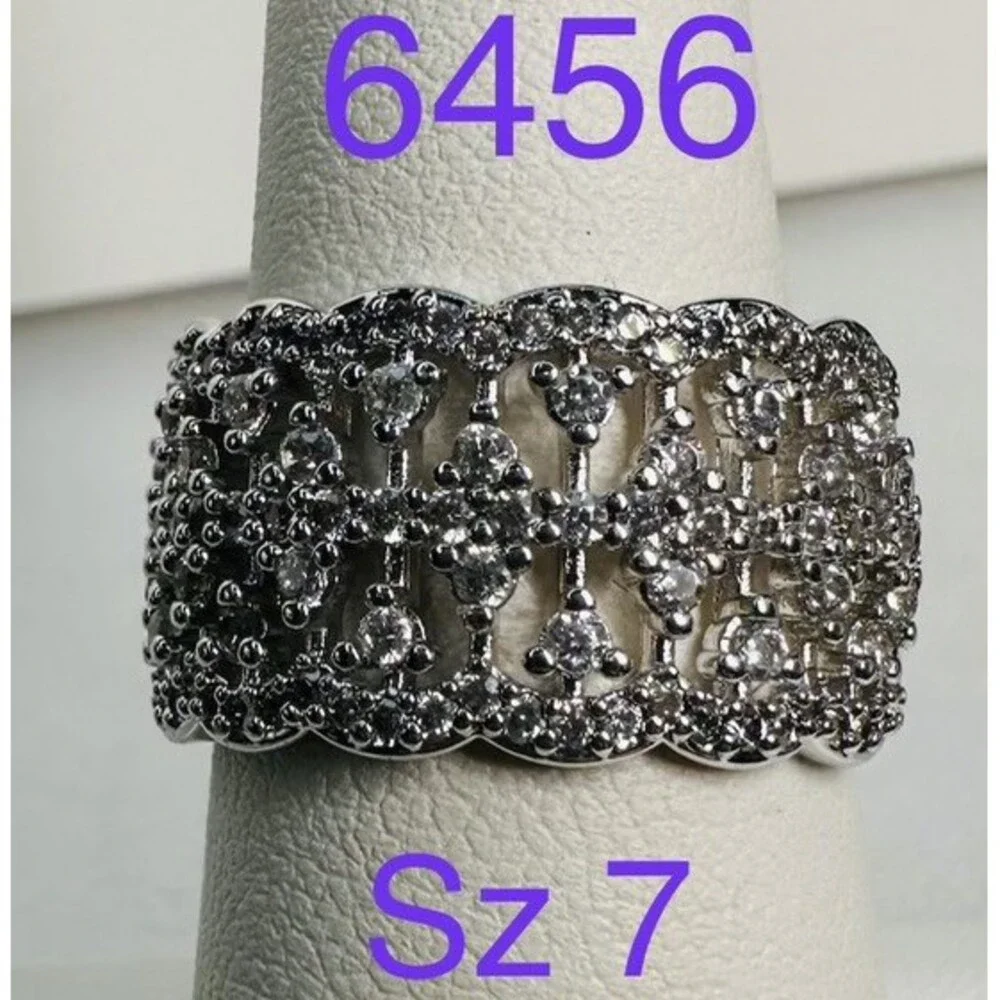 Bomb Party Size 7 Clear CZ Wide Lace Statement Ring Rhodium Plated BP